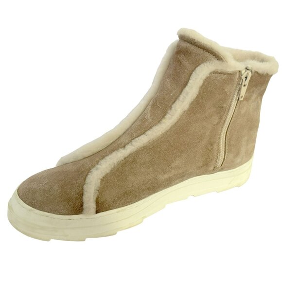 Joyks Fur Shearling Lined Tan Suede Leather Ankle Boots Side Zip Italy Sz 11 - Picture 8 of 10